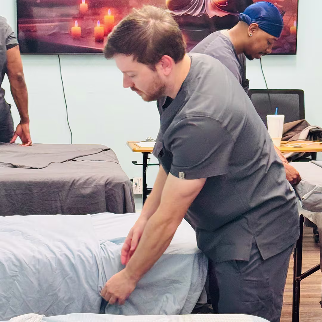 Night class learning how to setup table